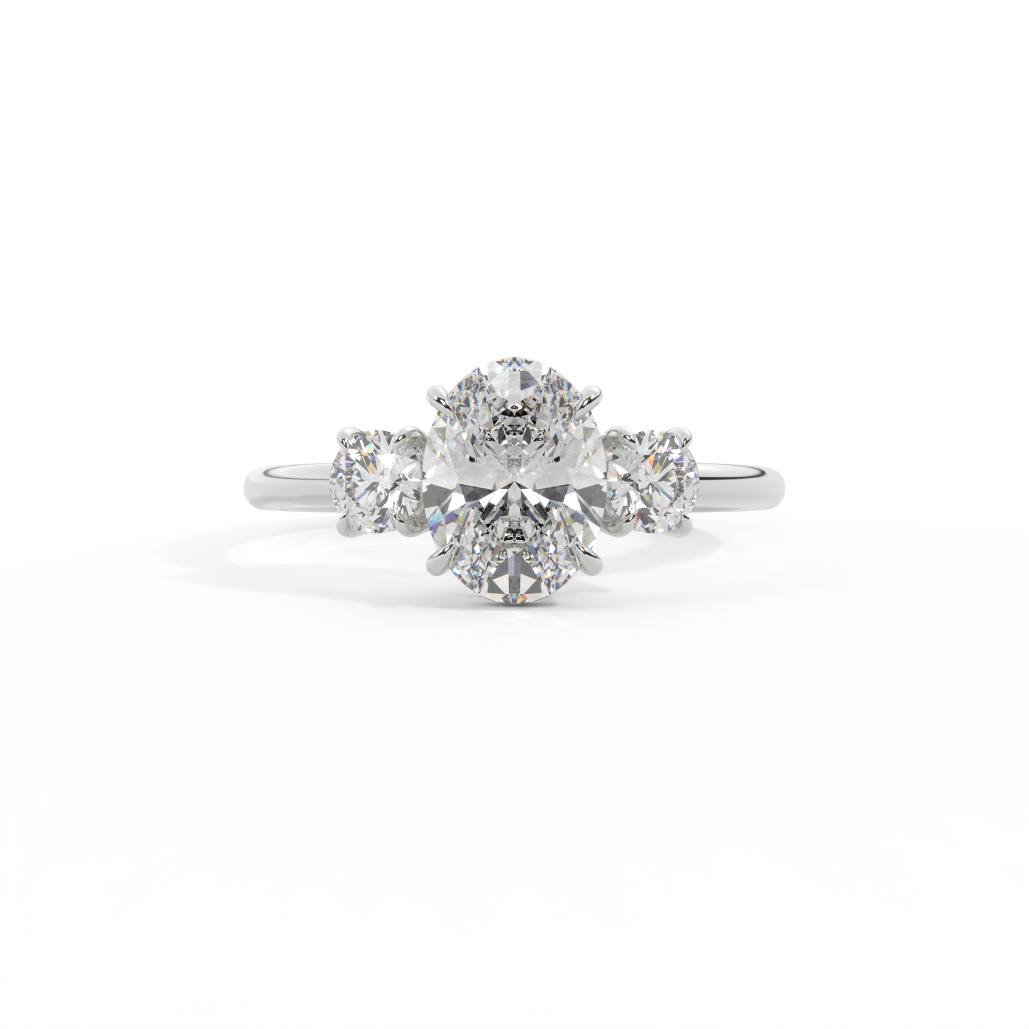 Lab Grown Solar Diamond Trilogy Oval Cut Diamond Platinum Ring