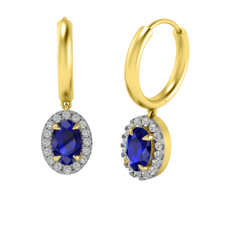 Classic Drop Oval Blue Sapphire 18K Yellow Gold Earrings