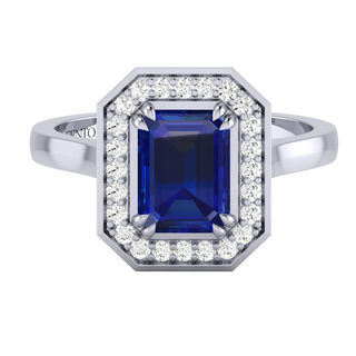 Deco Emerald Blue Sapphire Platinum Ring