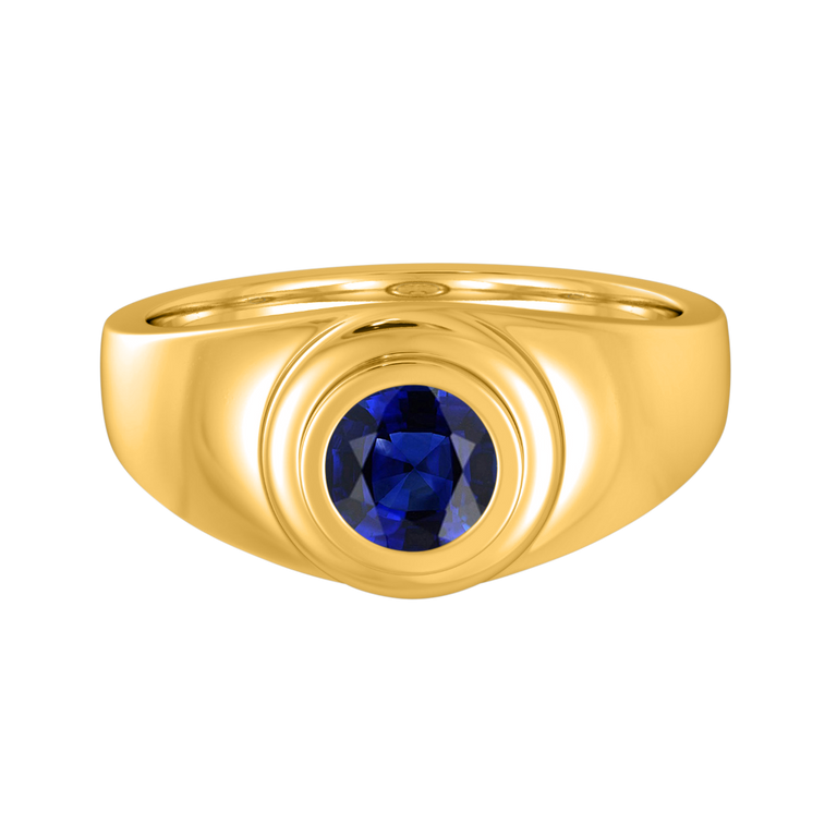Signet Round Blue Sapphire 18K Yellow Gold Ring