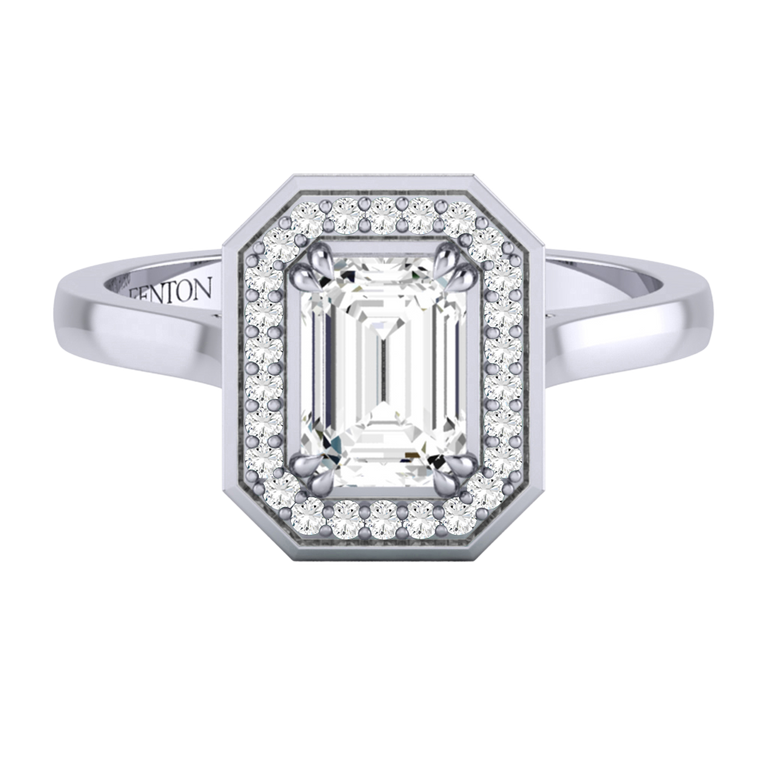 Solar Diamond Deco Emerald Cut Diamond Platinum Ring