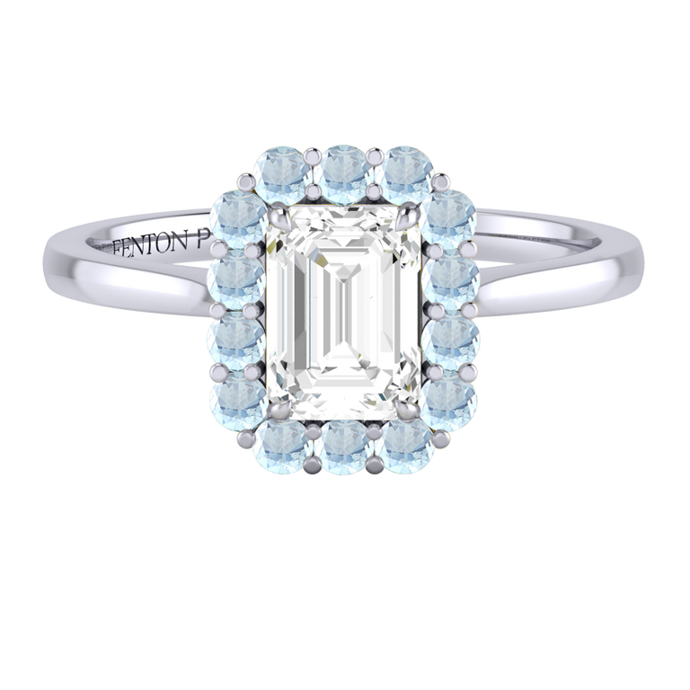 Solar Diamond Mayfair Emerald Cut Diamond and Aquamarine Platinum Ring