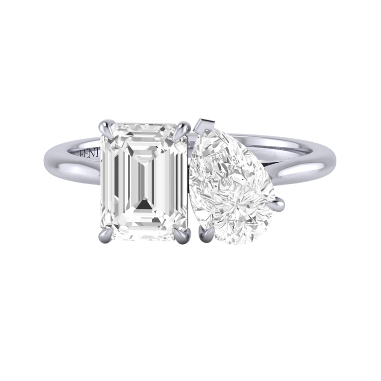 Solar Diamond Toi Et Moi Emerald Diamond Platinum Ring
