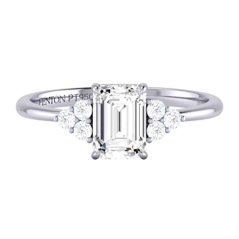 Solar Diamond Trefoil Emerald Cut Diamond Platinum Ring