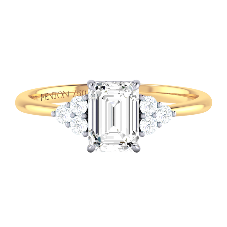 Solar Diamond Trefoil Emerald Cut Diamond 18k Yellow Gold Ring