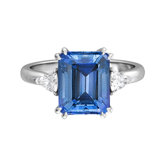 Trilogy Emerald Blue Sapphire Platinum Ring