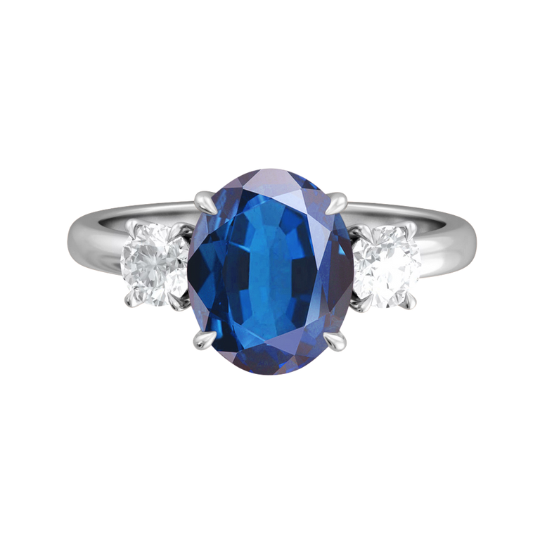 Trilogy Oval Blue Sapphire Platinum Ring