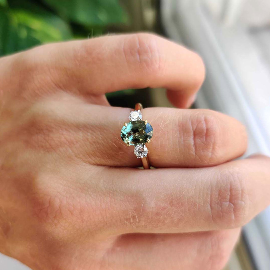 Buy Green Sapphire Engagement Ring, 14K / 18k Yellow Gold, Light Green  Sapphire, Lotus Engagement Ring, Cluster Engagement Ring, Olive Sapphire  Online in India - Etsy