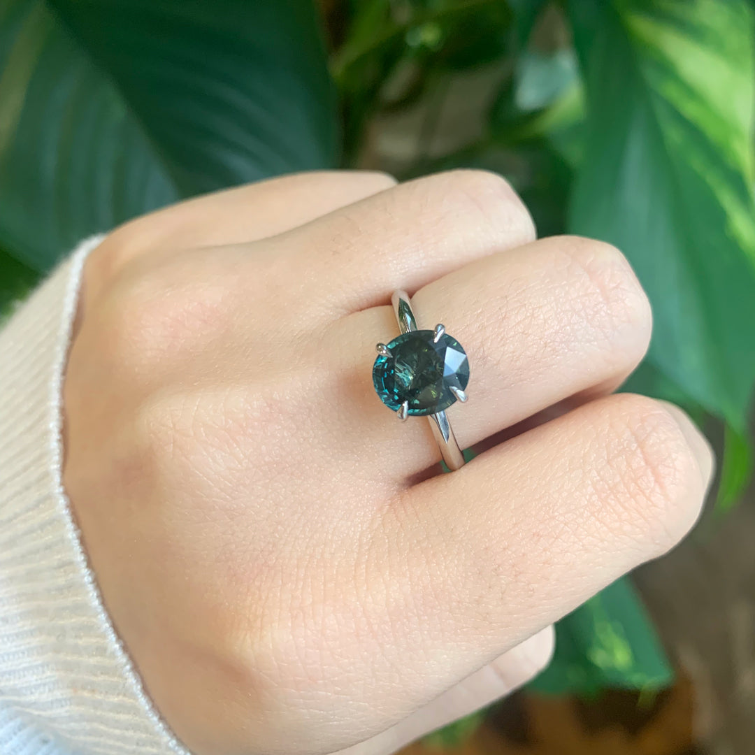 Three-Stone Cushion-Cut Diamond and Sapphire Engagement Ring with Single  Halo | JB Star | 7113-009