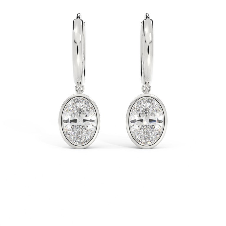 14k Bezel Drop Earrings, Oval, White Gold