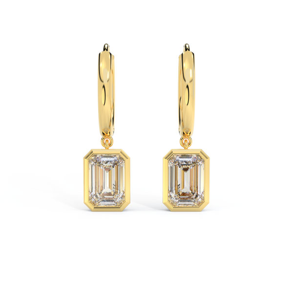 14k Bezel Drop Earrings, Emerald, Yellow Gold
