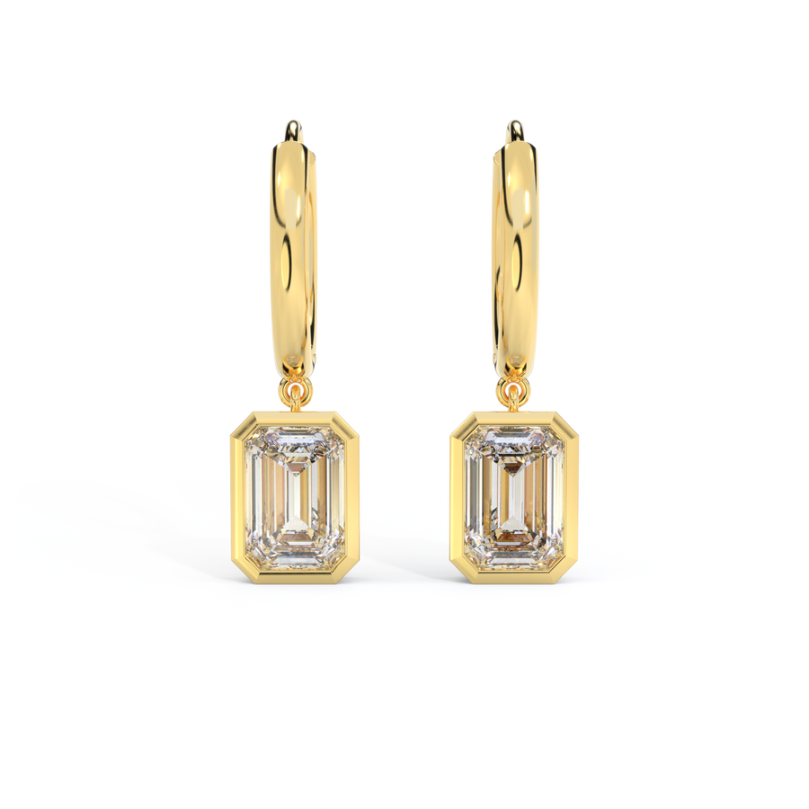14k Bezel Drop Earrings, Emerald, Yellow Gold