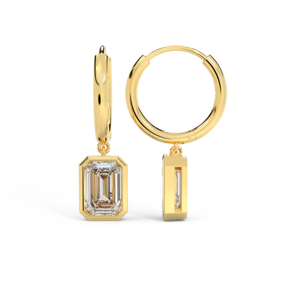 14k Bezel Drop Earrings, Emerald, Yellow Gold