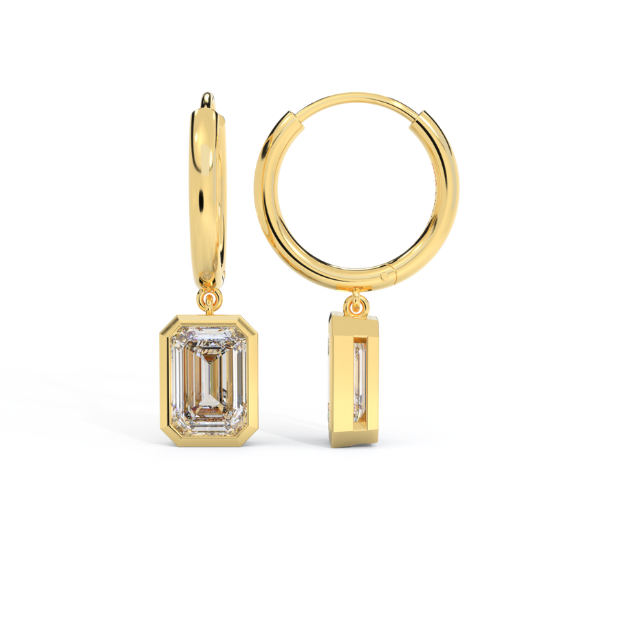 14k Bezel Drop Earrings, Emerald, Yellow Gold