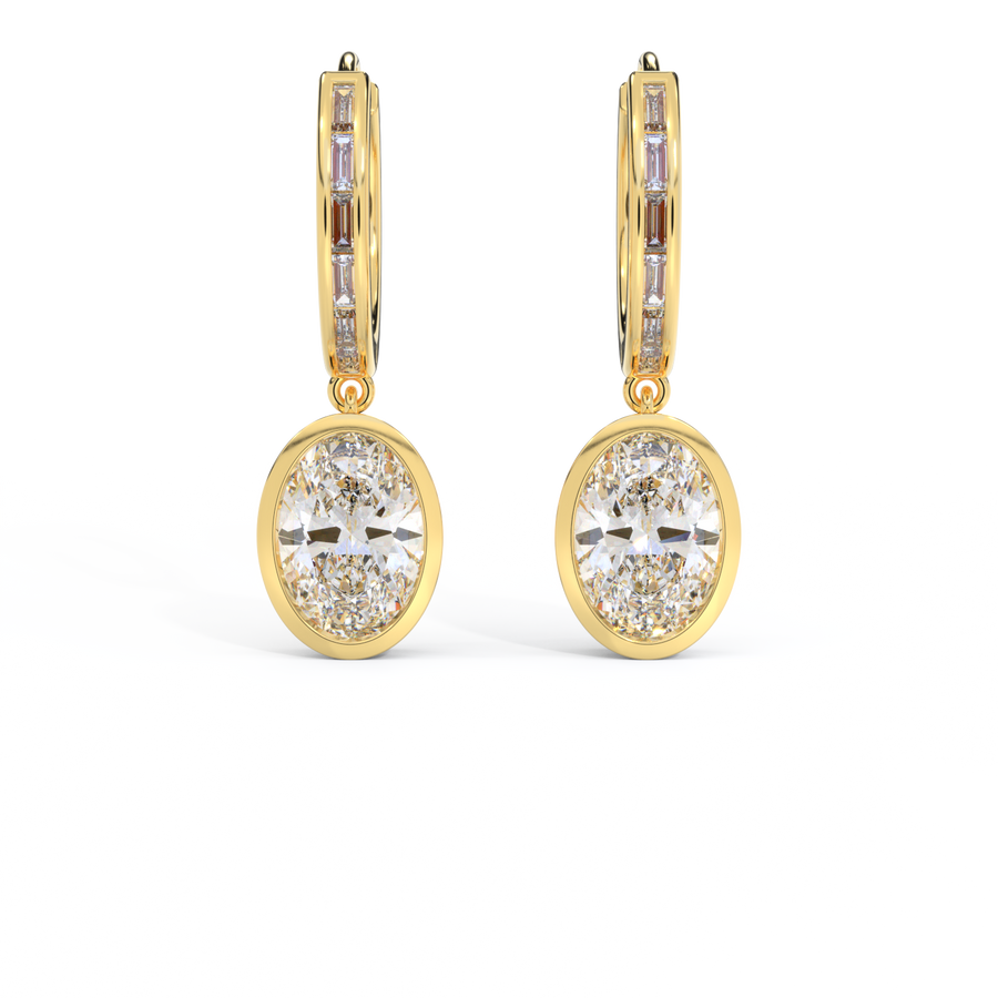 14k Bezel Drop Earrings, Oval, Yellow Gold