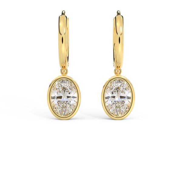 14k Bezel Drop Earrings, Oval, Yellow Gold