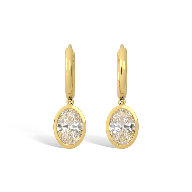 14k Bezel Drop Earrings, Oval, Yellow Gold