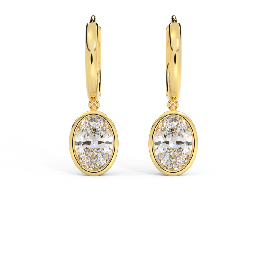14k Bezel Drop Earrings, Oval, Yellow Gold
