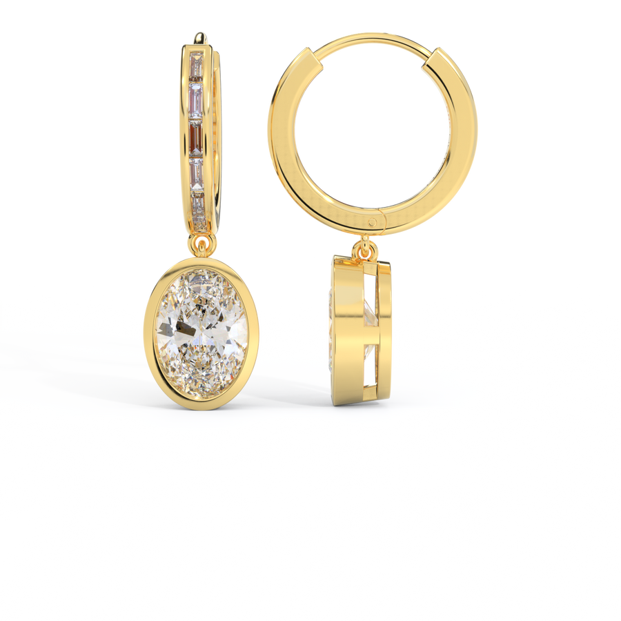 14k Bezel Drop Earrings, Oval, Yellow Gold