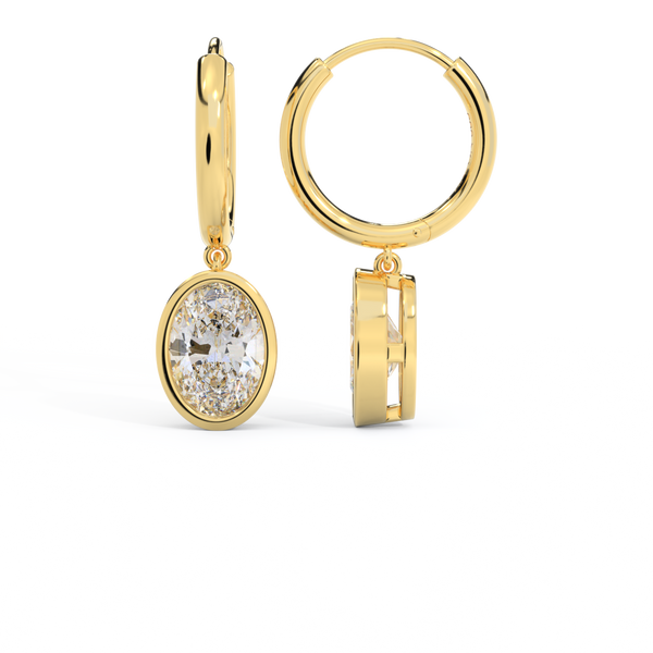 14k Bezel Drop Earrings, Oval, Yellow Gold