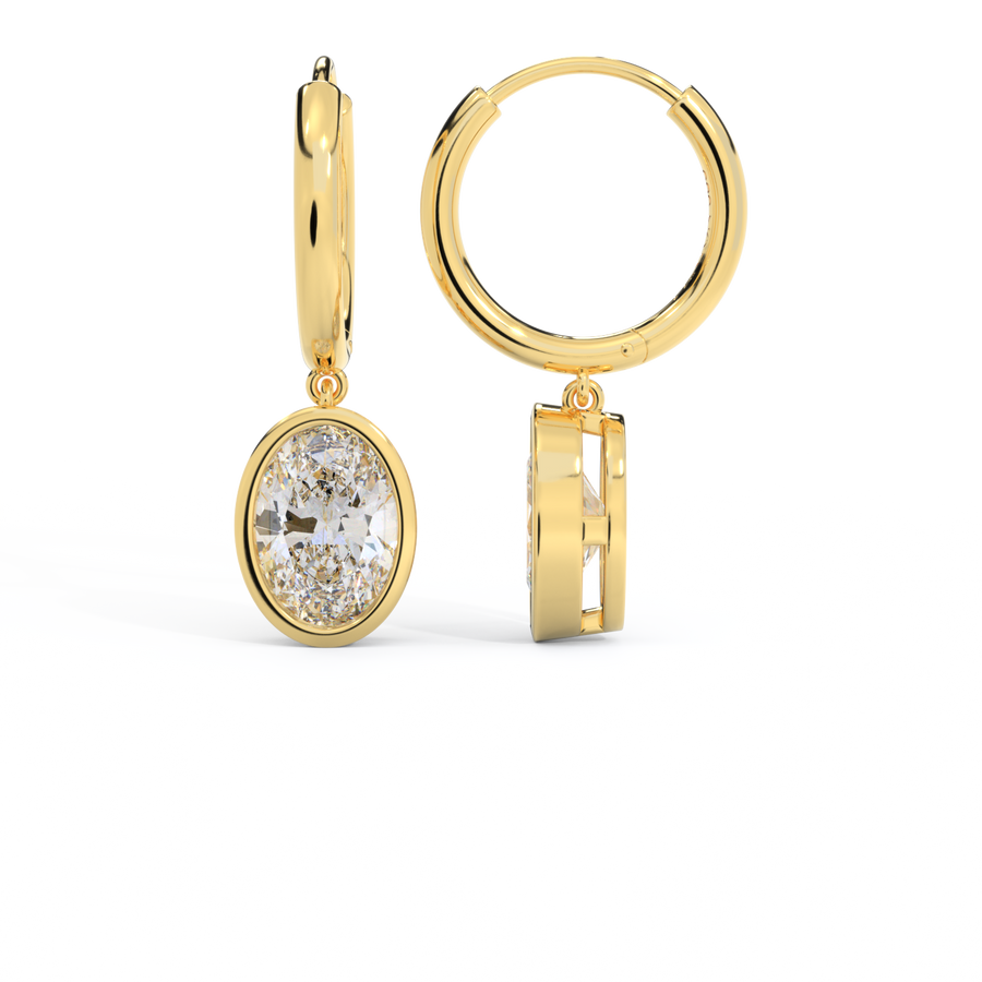 14k Bezel Drop Earrings, Oval, Yellow Gold