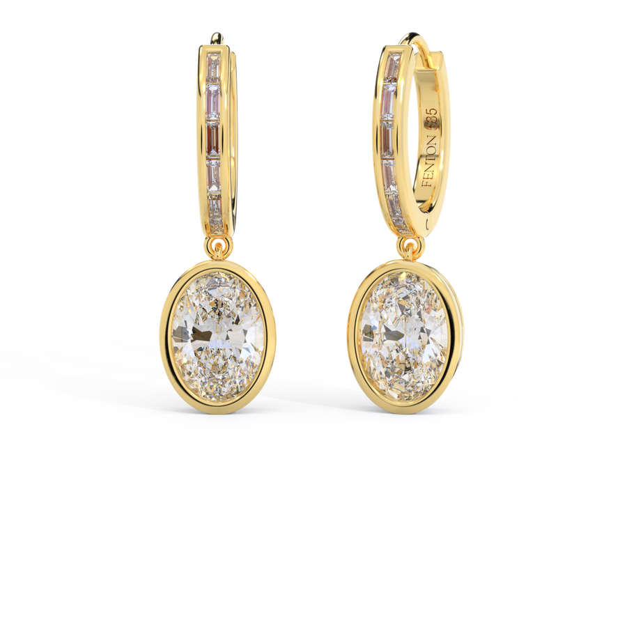 14k Bezel Drop Earrings, Oval, Yellow Gold