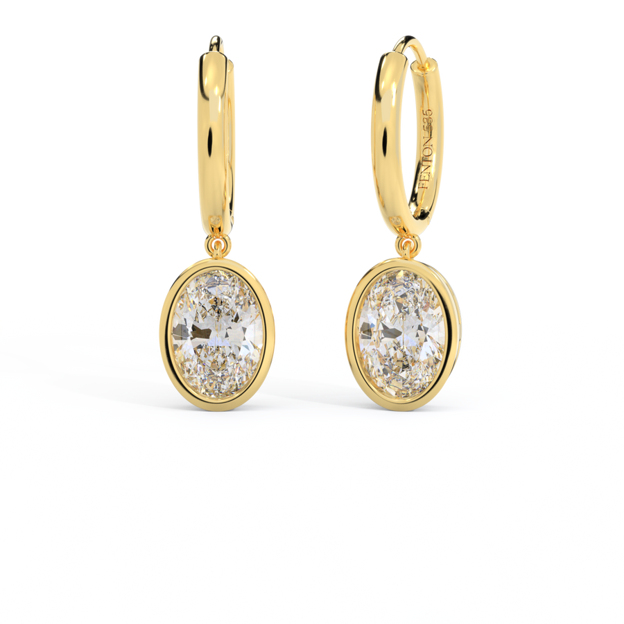 14k Bezel Drop Earrings, Oval, Yellow Gold