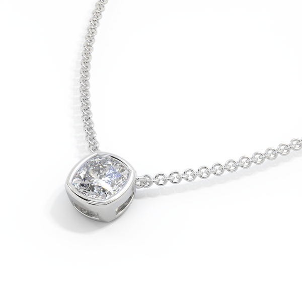14k Bezel Necklace, Cushion, White Gold