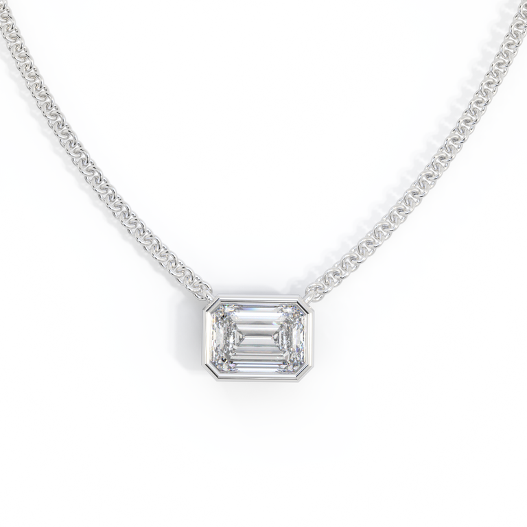 14k Bezel Necklace, Emerald, White Gold