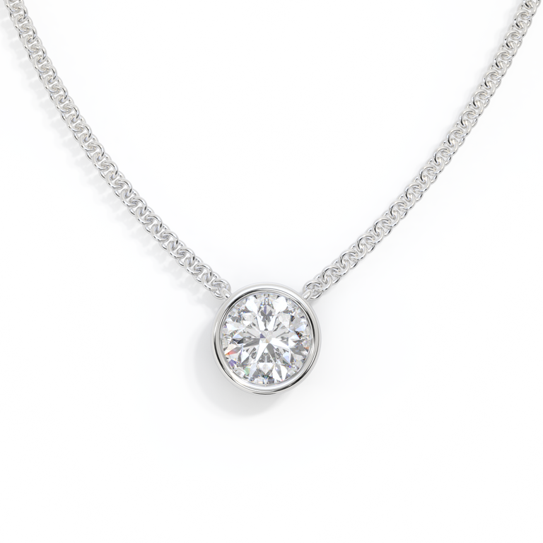 14k Bezel Necklace, Round, White Gold