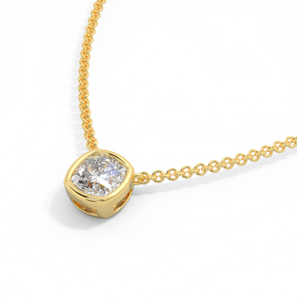 14k Bezel Necklace, Cushion, Yellow Gold