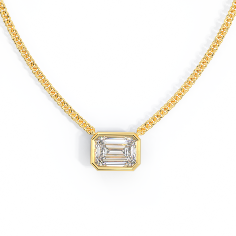 14k Bezel Necklace, Emerald, Yellow Gold