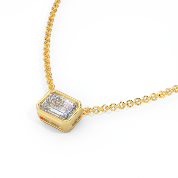 14k Bezel Necklace, Emerald, Yellow Gold