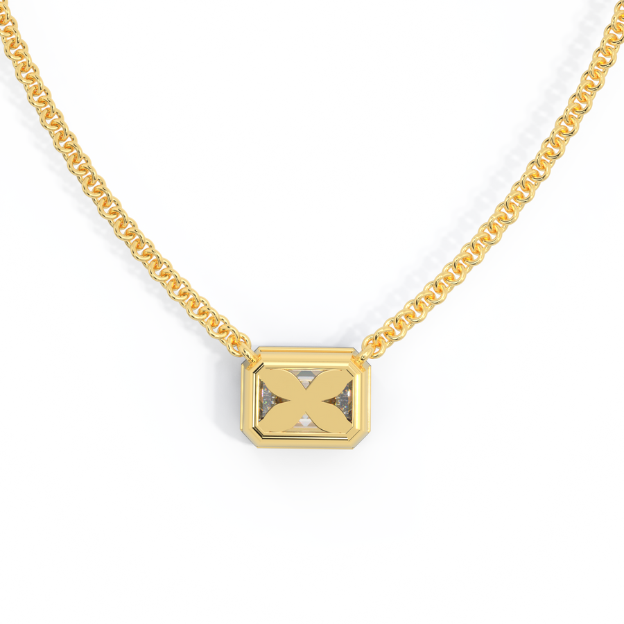 14k Bezel Necklace, Emerald, Yellow Gold