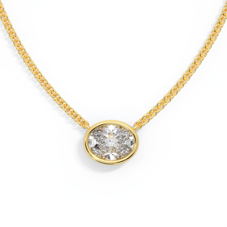 14k Bezel Necklace, Oval, Yellow Gold