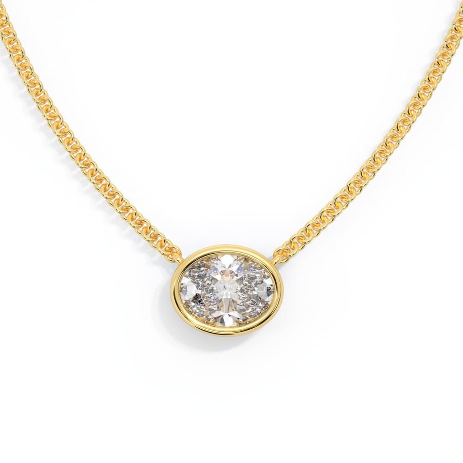 14k Bezel Necklace, Oval, Yellow Gold