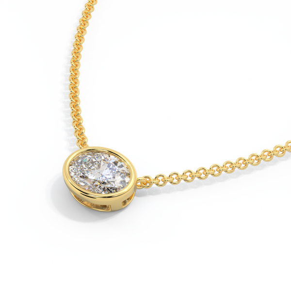 14k Bezel Necklace, Oval, Yellow Gold