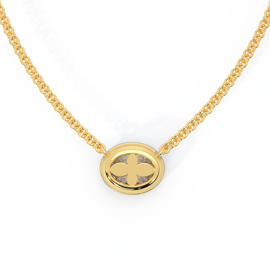 14k Bezel Necklace, Oval, Yellow Gold