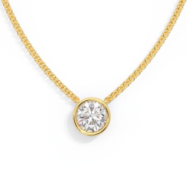14k Bezel Necklace, Round, Yellow Gold