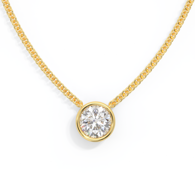 14k Bezel Necklace, Round, Yellow Gold
