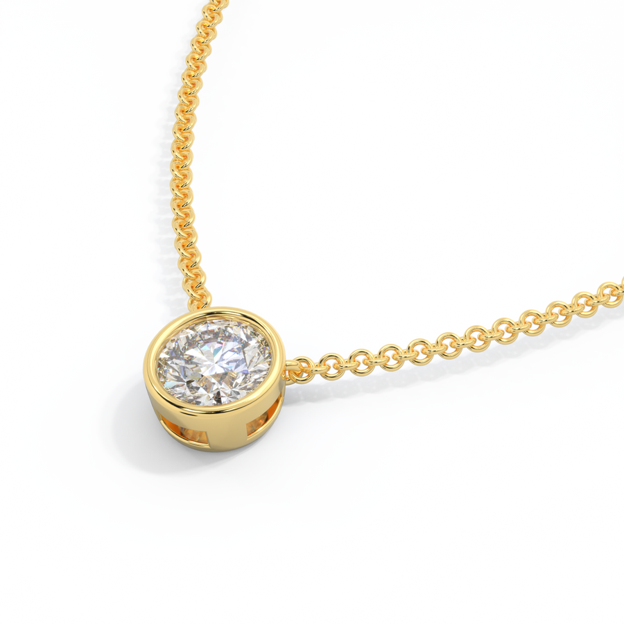 14k Bezel Necklace, Round, Yellow Gold