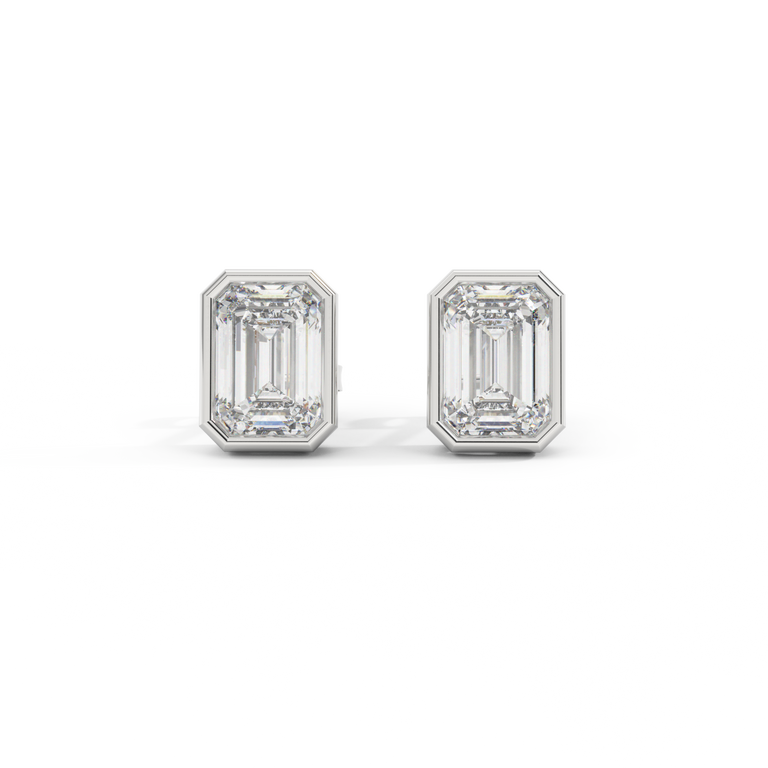 14k Bezel Stud Earrings, Emerald, White Gold