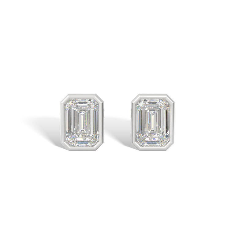 14k Bezel Stud Earrings, Emerald, White Gold