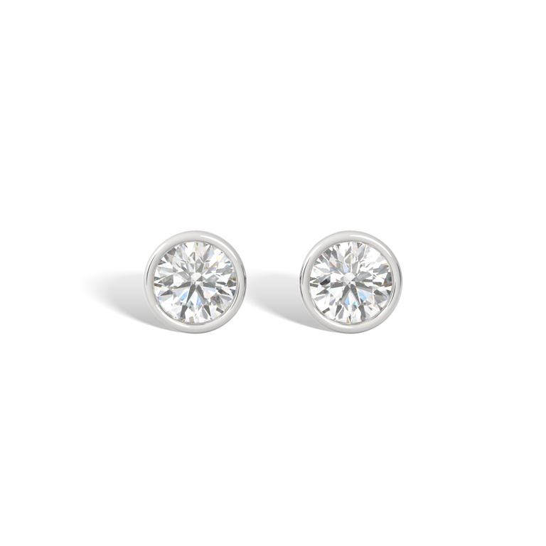 14k Bezel Stud Earrings, Round, White Gold