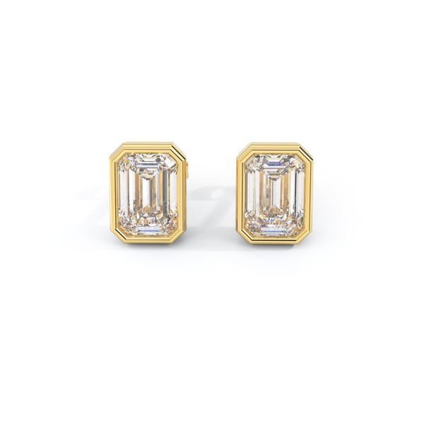 14k Bezel Stud Earrings, Emerald, Yellow Gold