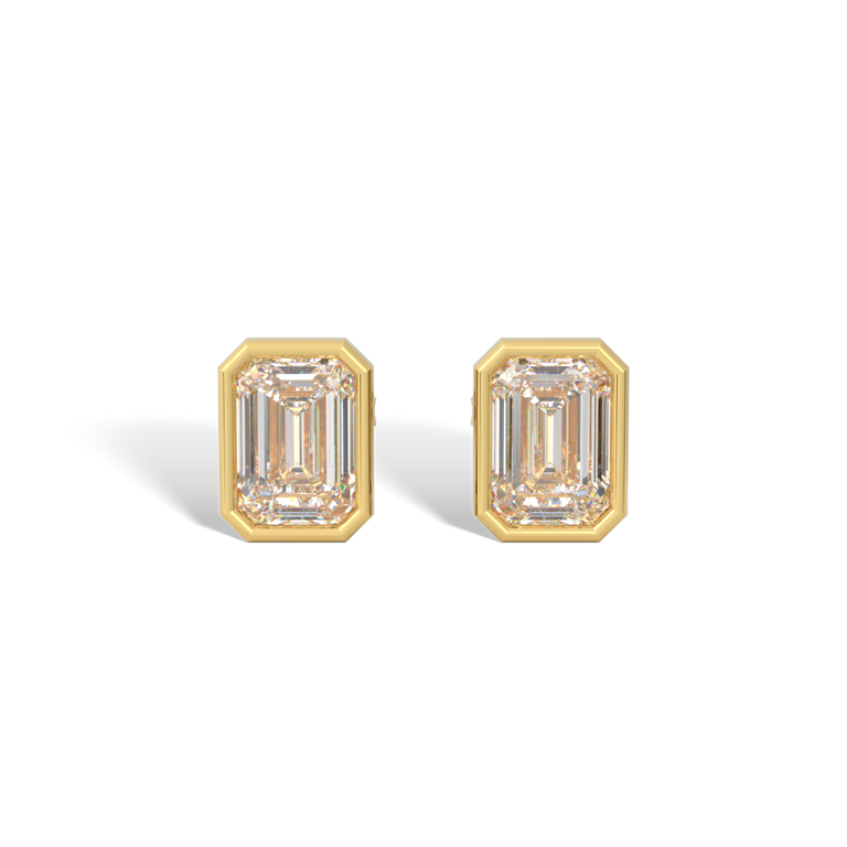 14k Bezel Stud Earrings, Emerald, Yellow Gold