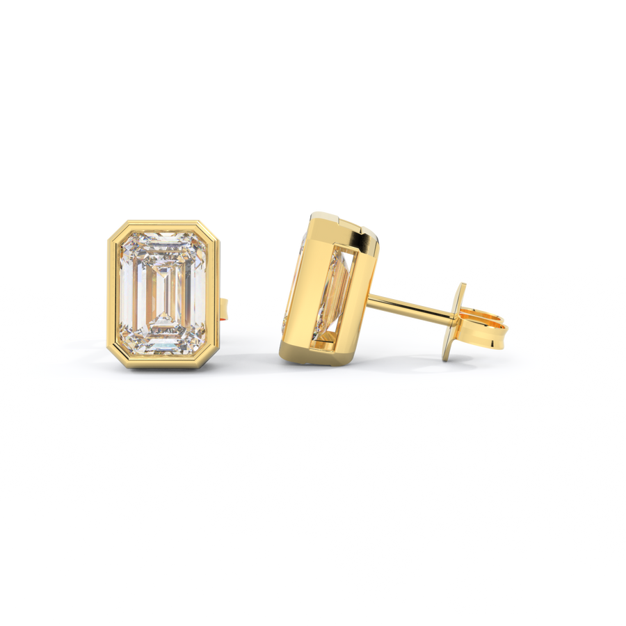 14k Bezel Stud Earrings, Emerald, Yellow Gold