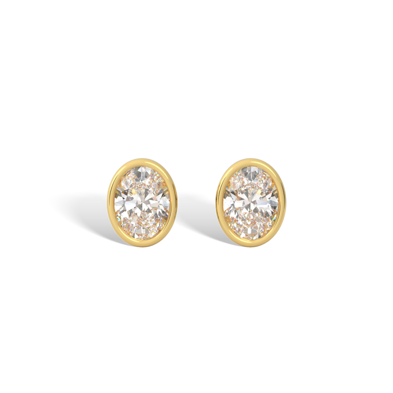 14k Bezel Stud Earrings, Oval, Yellow Gold