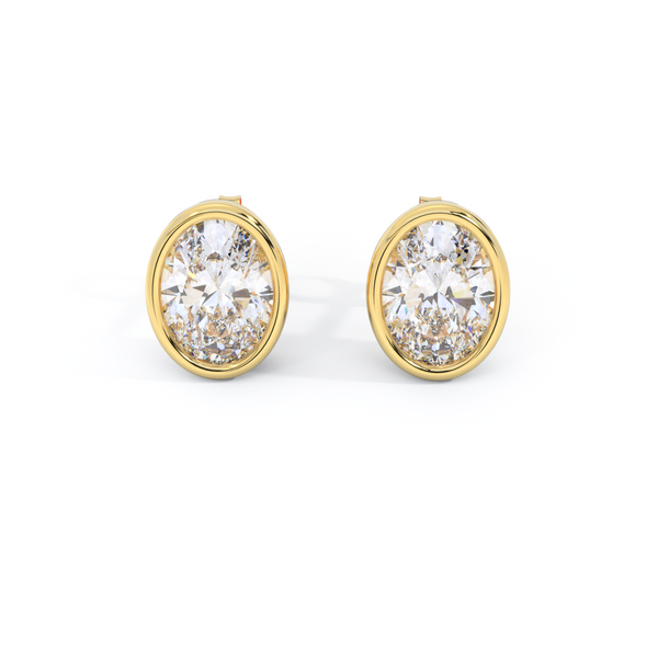 14k Bezel Stud Earrings, Oval, Yellow Gold