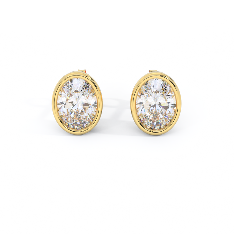14k Bezel Stud Earrings, Oval, Yellow Gold